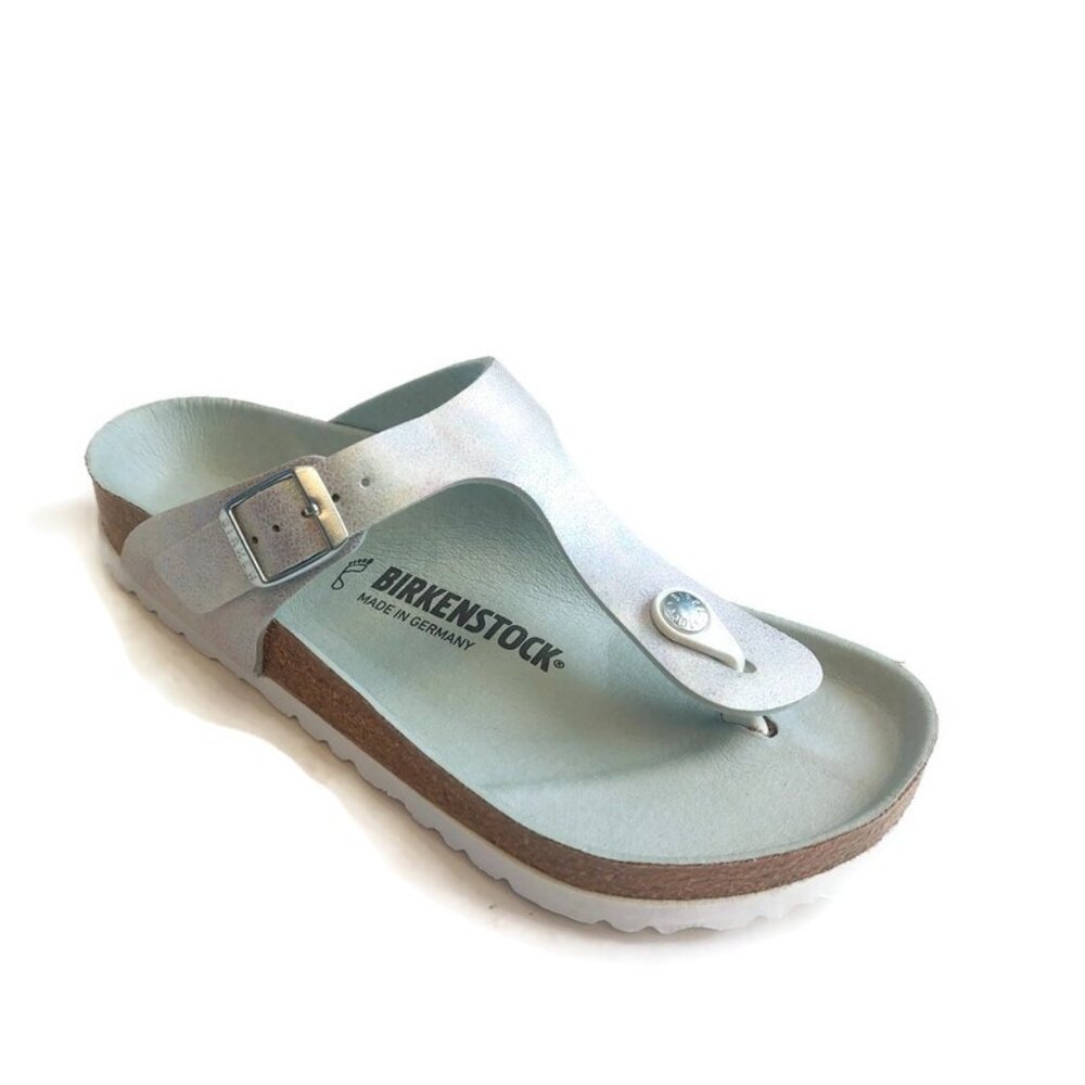 Birkenstock Womens Sz 7 Gizeh Vegan Sandals EU 38 Iridescent Matcha Regular Fit - Picture 1 of 11